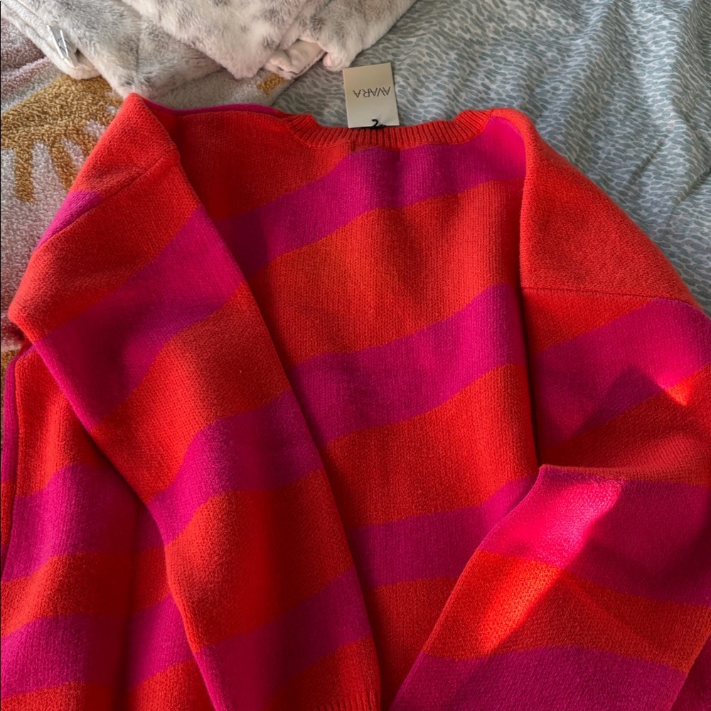 AVARA Women's Red and Pink Striped Penelope Sweater XL NWT - Picture 5 of 9